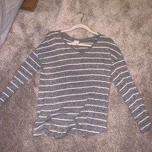 Gray and white striped long sleeve tunic